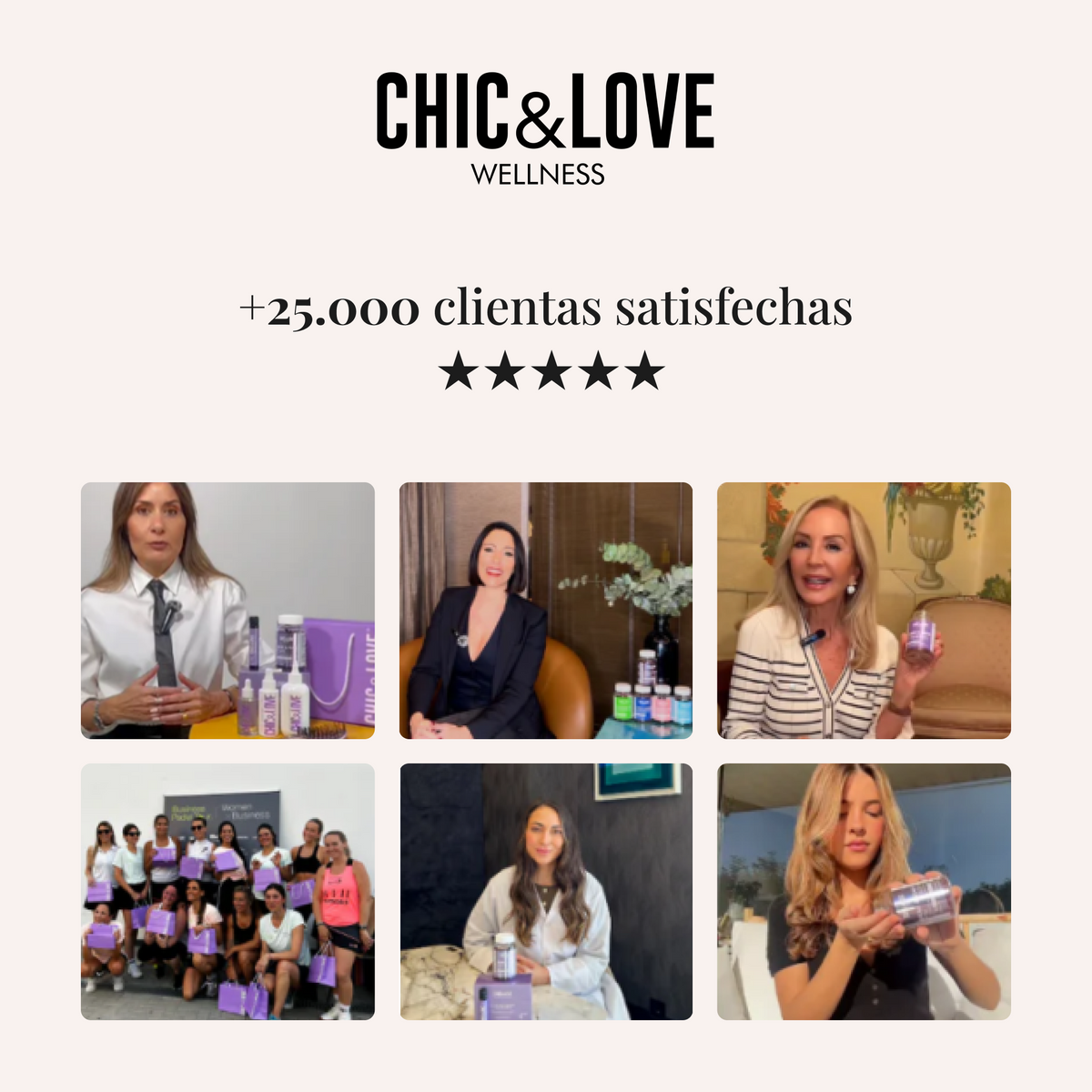 Collage de clientas de CHIC&LOVE con sus productos