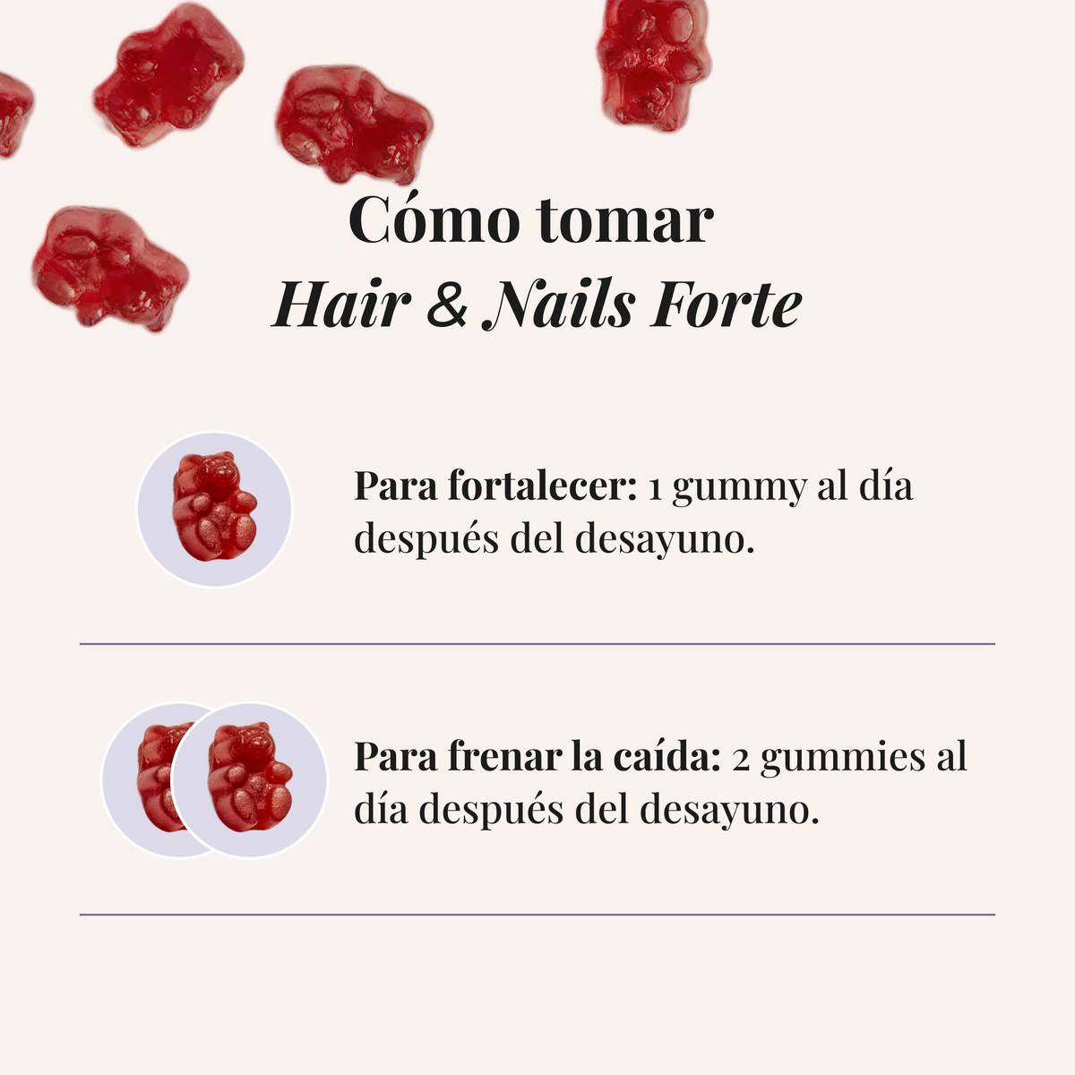 Cómo tomar Hair & Nails Forte: 1 o 2 gummies al día
